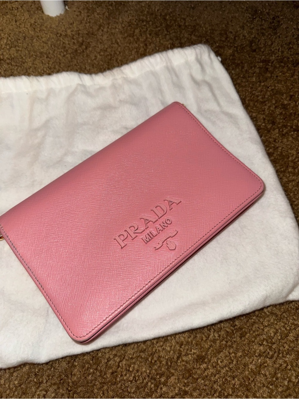 Prada Pink Saffiano Leather Wristlet Clutch